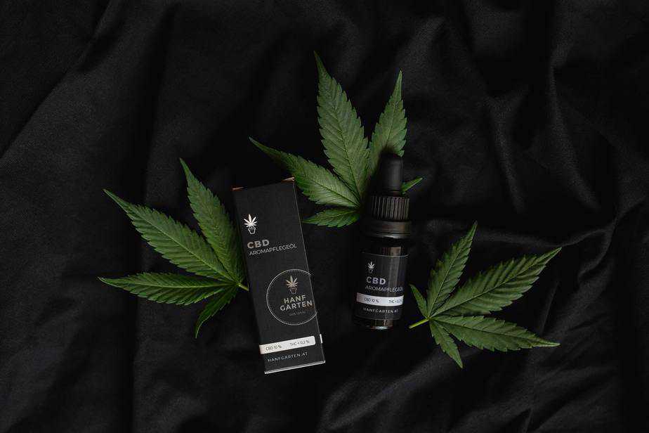 CBD oil tincture and hemp leaves
