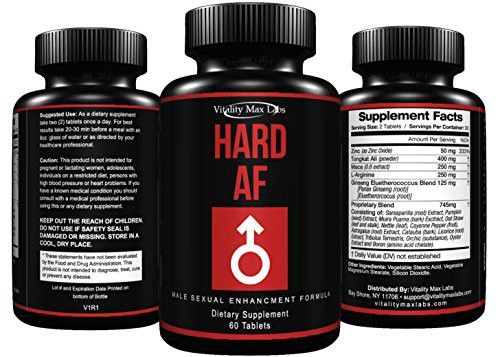Hard AF male enhancement supplement bottle and nutrition facts