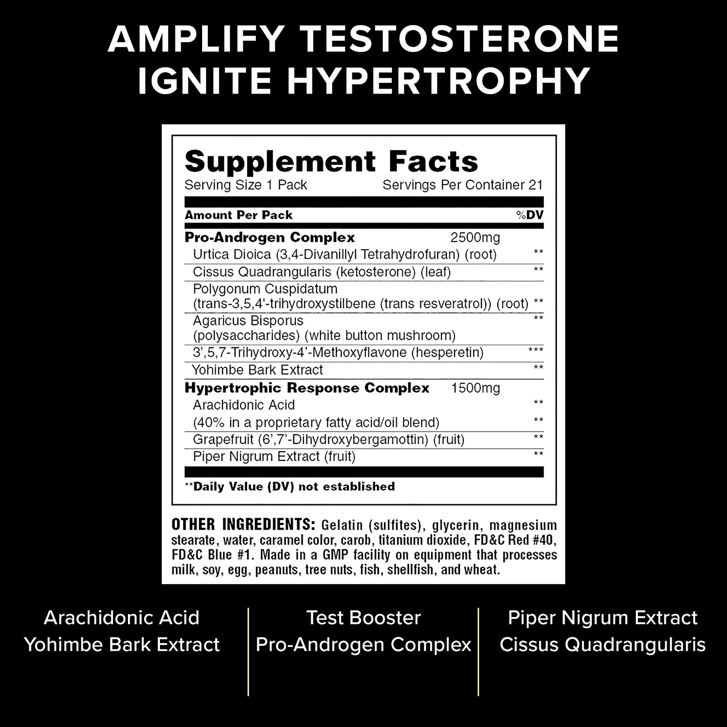 Animal test ingredients and supplement facts