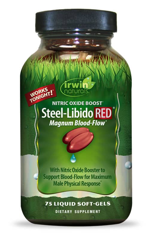 Steel libido red male enhancement supplement bottle