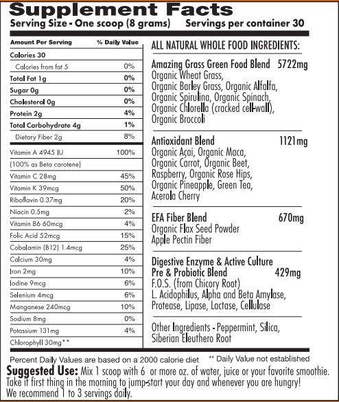 Amazing Grass ingredients and supplement facts