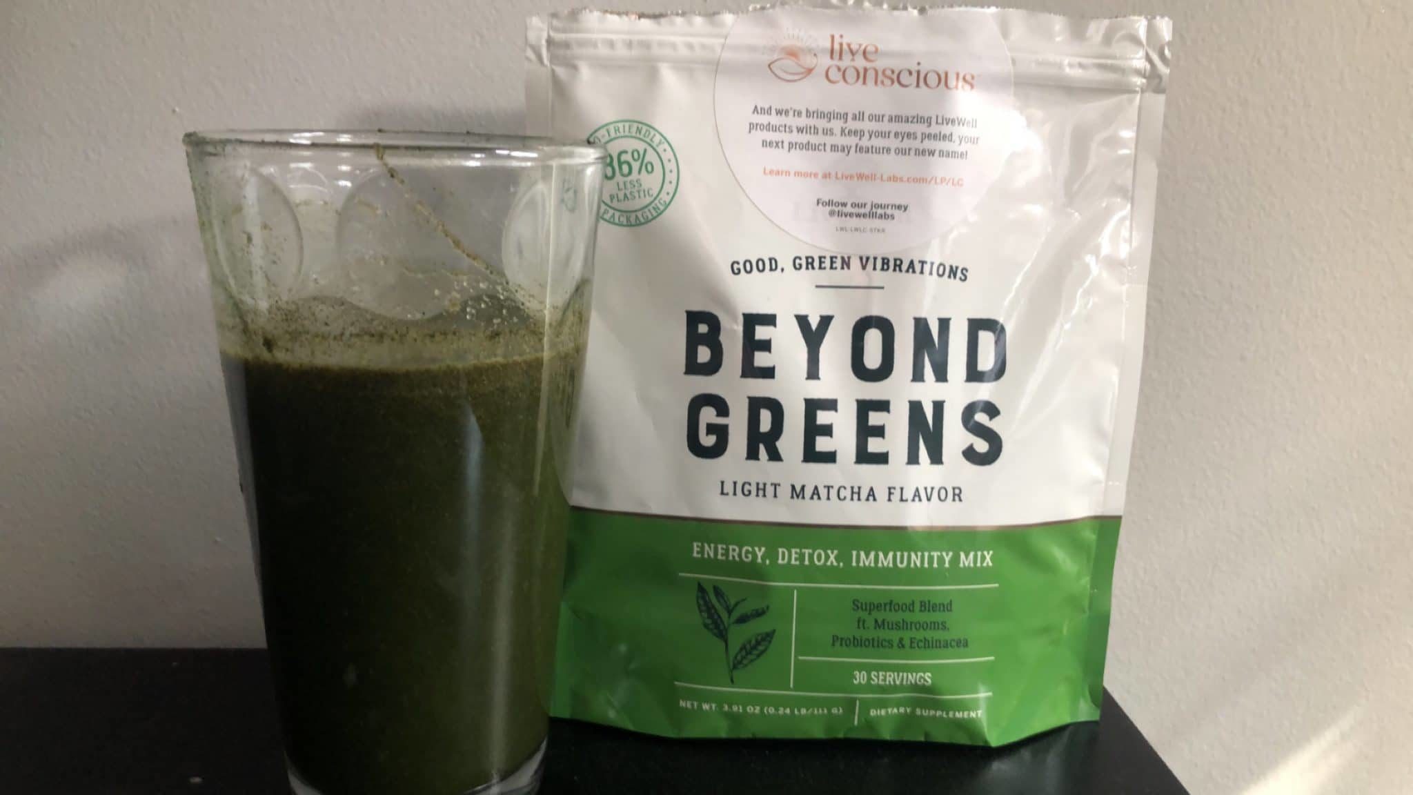 Beyond Greens bag and drink