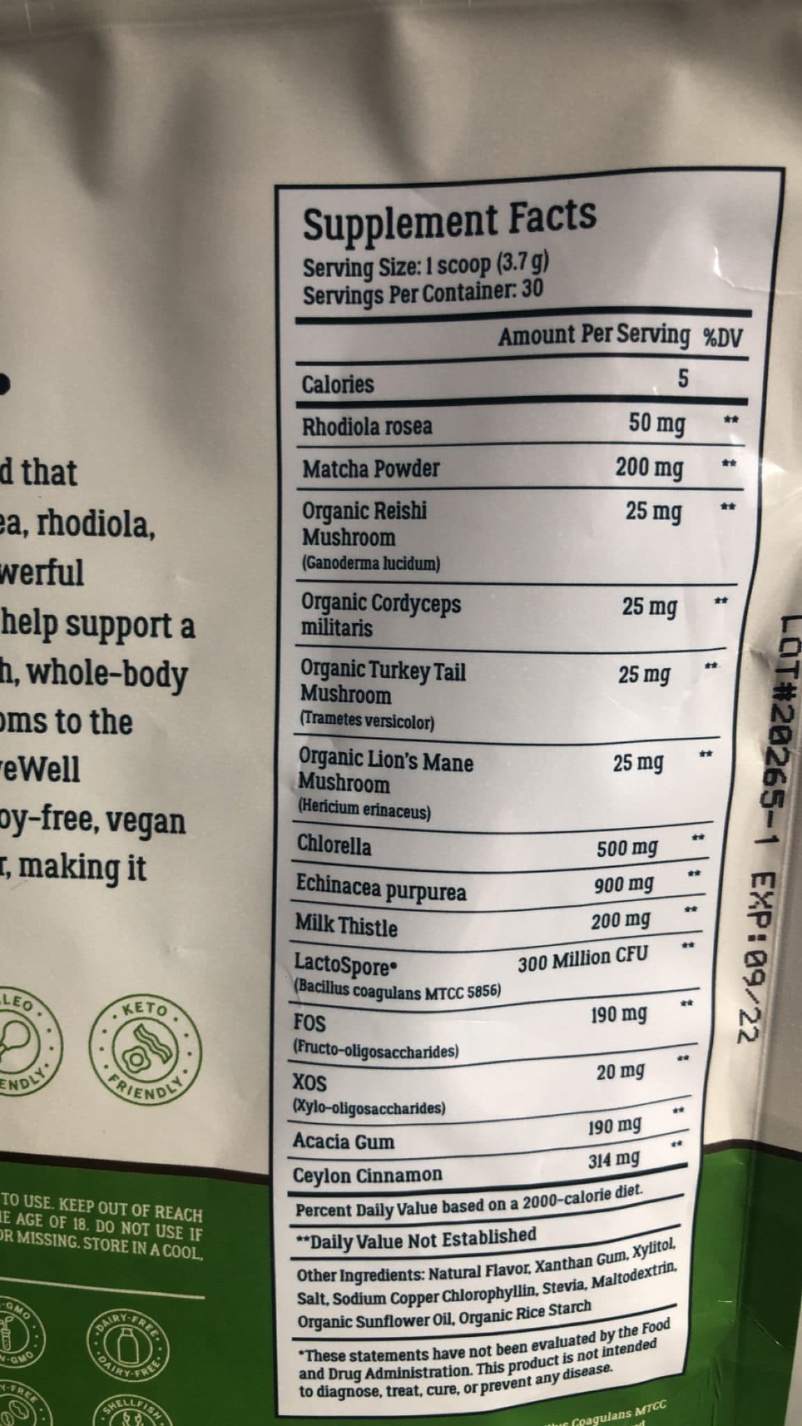 Beyond Greens nutrition facts & ingredients list