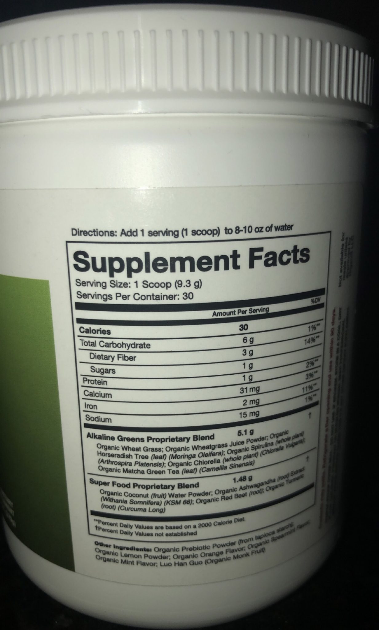 Organifi green juice ingredients list and supplement facts