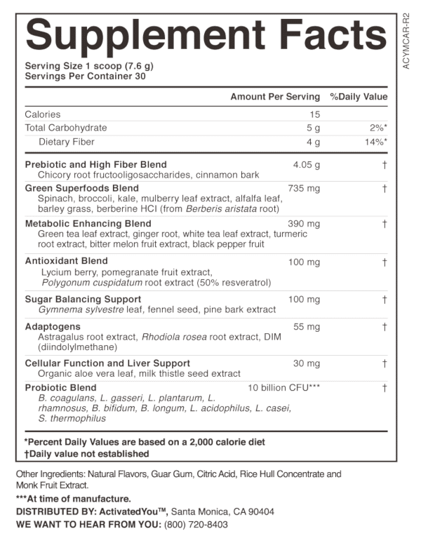 Activated You Morning Complete ingredients list